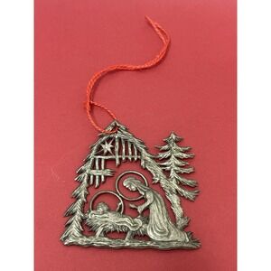 VTG German Pewter Nativity Ornament Christmas Scene